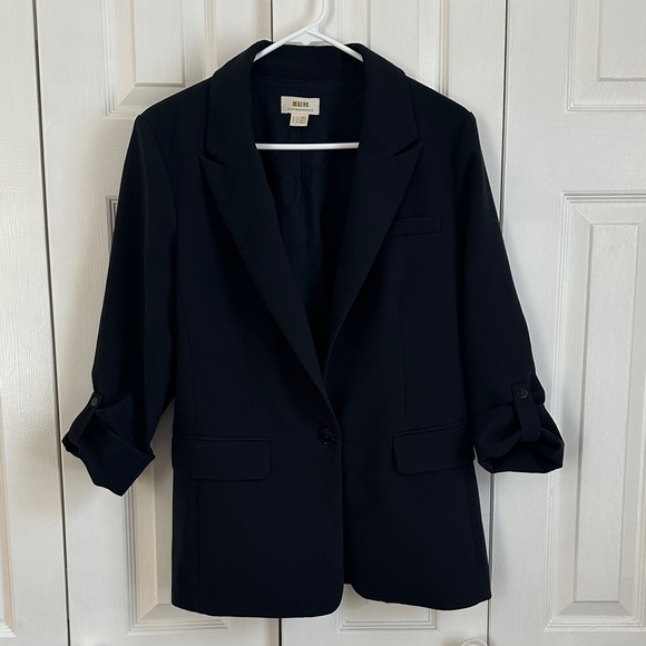 Anthropologie Meave Roll Sleeve Black Blazer Size 10 - Picture 3 of 12